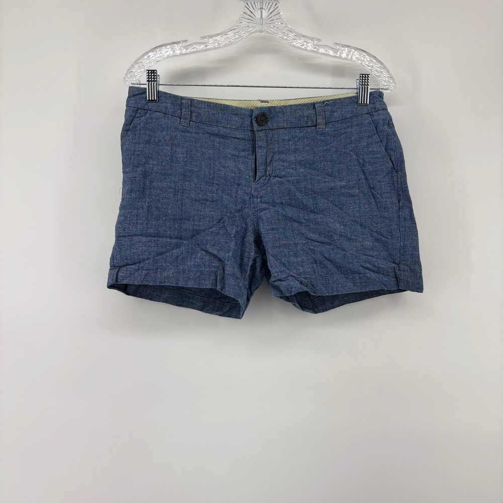Merona Women Blue Cotton Chambray Shorts Size 6 Mid Rise Casual Summer‎ Everyday